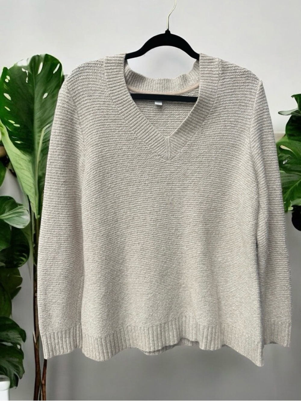 J.Jill oatmeal cotton acrylic alpaca blend waffle texture v-neck sweater medium